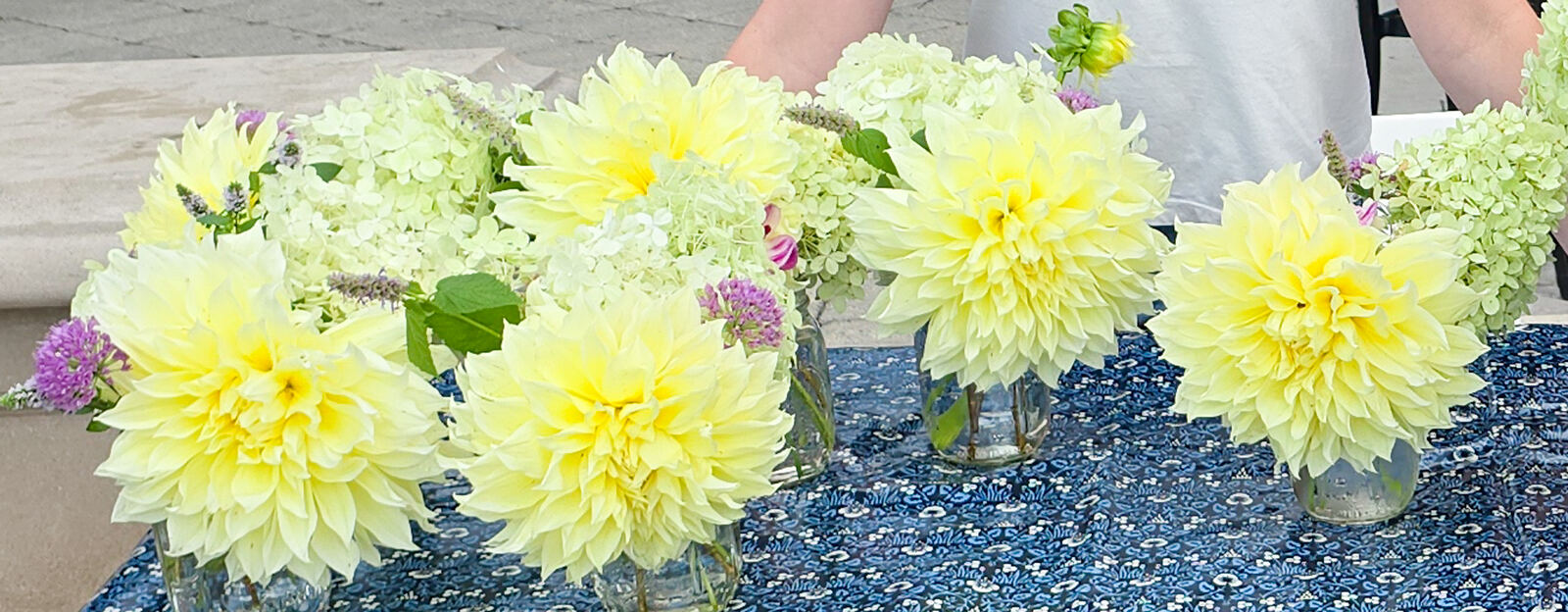 Yellow dahlia arrangements